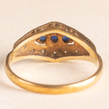 Anello vintage in oro giallo 9K con zaffiri (0.15ctw ca.) e diamanti (0.12ctw ca.), anni ‘80