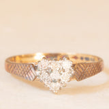 Anello in oro giallo 9K con decorazione a cuore in oro bianco 9K con diamanti (0.14ctw ca.), anno 1986