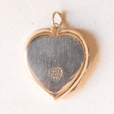Ciondolo portafoto vintage a forma di cuore con lamina in oro giallo 9K, anni ‘60