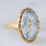 Anello da cocktail vintage in oro giallo 14K con topazio azzurro (4.50ct ca.), anni ‘50/‘60