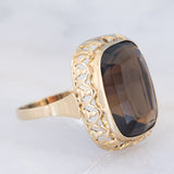 Anello da cocktail vintage in oro giallo 8K con quarzo fumé, anni ‘70