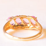 Veretta vintage in oro giallo e bianco 14K con zaffiri rosa sintetici (1.40ctw ca.) e diamanti (0.03ctw ca.), anni ‘70/‘80