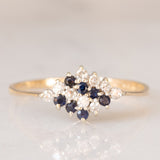 Anello vintage in oro giallo 9K con zaffiri (0.14ctw ca.) e diamanti (0.16ctw ca.), anno 1987