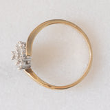 Anello a fiore vintage in oro giallo e bianco 9K con diamanti (0.15ctw ca.)