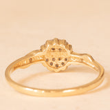 Anello a fiore vintage in oro giallo e bianco 9K con diamanti (0.10ctw ca.), anni ‘70