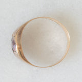 Anello chevalier retrò in oro giallo 14K con granato (1ct ca.), anni ‘40