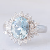 Anello a margherita vintage in platino con acquamarina (2ct) e diamanti (0.56ctw), anni ‘80