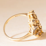 Anello vintage in oro giallo 9K con quarzi citrini (1.80ctw ca.) e diamanti, anni ‘80