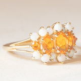 Anello vintage in oro giallo 9K con opali (0.70ctw ca.) e paste di vetro arancioni, anno ‘2002