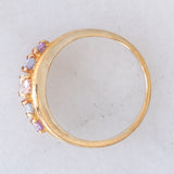 Anello in oro giallo 9K con morganite (0.36ct), tanzaniti (0.34ctw) e zaffiri viola sintetici (0.28ctw)