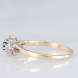 Anello a margherita vintage in oro giallo 9K con zaffiro (0.10ct ca.) e diamanti (0.08ctw ca.), anno 1987