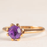 Solitario vintage in oro giallo 9K con ametista (0.60ct ca.), anni ‘60/‘70