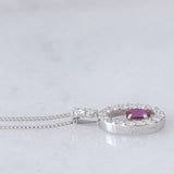 Collana vintage in platino con ciondolo con rubino (0.21ct) e diamanti di taglio brillante (0.24ctw)