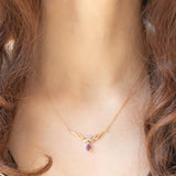 Collana vintage in oro giallo 9K con ametista (0.35ct ca.) e diamanti, anni ‘80