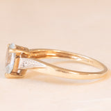 Anello vintage in oro giallo 9K con topazio azzurro (0.70ct ca.) e diamanti, anni ‘70/‘80