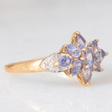 Anello vintage in oro giallo 9K con tanzaniti (1ctw ca.) e diamanti