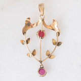 Pendente antico lavalier in oro giallo 9K con tormaline rosa, anni ‘10/‘20