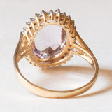 Anello a margherita vintage in oro giallo e bianco 9K con ametista (3.40ct ca.) e diamanti, anni ‘80/‘90