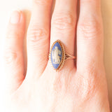 Anello a navette vintage in oro giallo 9K con jasperware