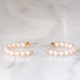 Orecchini a cerchio vintage in oro giallo 9K con perle rosa