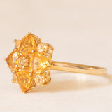 Anello a fiore vintage in oro giallo 9K con quarzi citrini(1.30ctw ca.)