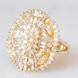 Anello ballerina vintage in oro giallo 14K con diamanti di taglio brillante e tapered (2.20ctw ca.), anni ‘80/‘90