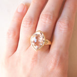 Anello da cocktail vintage in oro giallo 14K con morganite (10ct ca.), anni ‘70/‘80