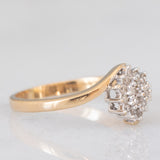 Anello a fiore vintage in oro giallo e bianco 9K con diamanti (0.15ctw ca.)