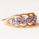 Anello vintage in oro giallo 9K con tanzaniti (0.75ctw ca.), anni ‘70/‘80