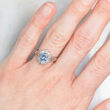 Anello a margherita vintage in platino con zaffiro (1.10ct) e diamanti (0.33ctw), anni ‘70