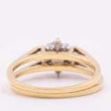 Raro anello girevole 2 in 1 in oro giallo e bianco 18K con smeraldo (0.30ct ca.) e diamanti di taglio brillante (0.20ctw ca.), anni ‘70/‘80