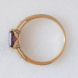 Anello vintage in oro giallo 8K con rodolite e diamanti, anni ‘80
