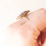 Anello a navette vintage in oro giallo 9K con jasperware