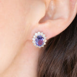 Orecchini a margherita vintage in platino con tanzaniti (4.45ctw) e diamanti (1.26ctw), anni ‘80/‘90