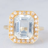 Anello a margherita vintage in oro giallo 14K con acquamarina (3.30ct ca.) e diamanti (0.22ctw ca.), anni ‘70