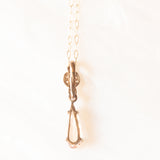 Collana con catenina vintage in oro giallo 9K e con ciondolo antico in oro giallo e bianco 9K con tormalina rosa (1.50ct ca.) e diamanti