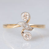 Toi et Moi Art Nouveau in oro giallo 14K con diamanti di taglio vecchia Europa (0.24ctw ca.) e diamanti di taglio rosetta, anni ‘20