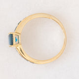 Anello vintage in oro giallo 9K e topazi azzurri (2.80ctw ca.), anni ‘90
