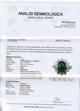 Anello a margherita in platino con smeraldo cabochon (1.35ct) e diamanti (1.13ctw), anni ‘70/‘80