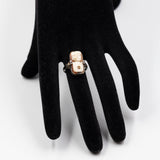 Anello antico in oro 14k e argento on cammeo su conchiglia, anni 20