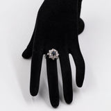 Anello vintage a margherita in oro bianco 14k con zaffiro (1ct) e diamanti (1,60ctw), anni '70