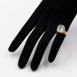 Anello vintage in oro giallo 18K con acquamarina (3ct ca.) e diamanti (0.24ctw ca.), anni '70