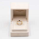Anello vintage in oro giallo 14k con zaffiro e pietre bianche, anni '70