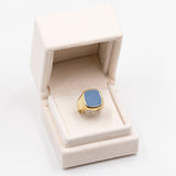 Anello vintage in oro giallo 14k con agata, anni '50/'60