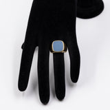 Anello vintage in oro giallo 14k con agata, anni '50/'60