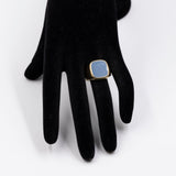 Anello vintage in oro giallo 14k con agata, anni '50/'60