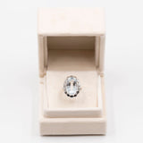 Anello vintage in oro bianco 14k con acquamarina (10ct), anni '80