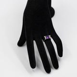 Anello vintage in oro bianco 14k con ametista e diamanti