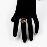 Anello da cocktail in oro giallo 8k con quarzo fumè, anni '50