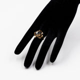 Anello da cocktail in oro giallo 8k con quarzo fumè, anni '50